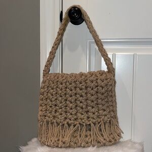 Chunky tan yarn knit weave shoulder purse Boho Cottagecore western grandma